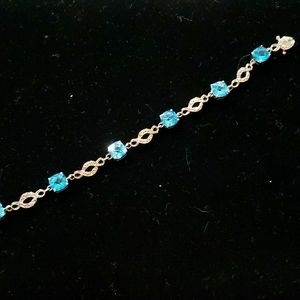 Silver Tone Bracelet with Blue Topaz 8 Inch